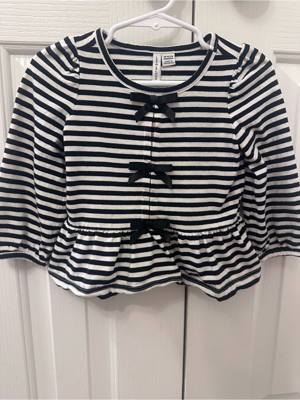 Janie and Jack Black & White Striped Long Sleeve Peplum Top with Bows